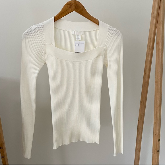 NWT H&M Ribbed Squareneck Sweater in Cream - XS - Picture 1 of 4